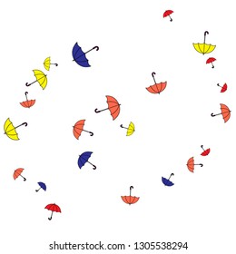 Pretty summer background with umbrellas. Umbrellas In Cartoon Free Style. Pattern Art Illustration Vector
