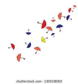 Pretty summer background with umbrellas. Umbrellas In Cartoon Free Style. Pattern Art Illustration Vector