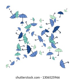 Pretty summer background with umbrellas. Umbrellas In Cartoon Free Style. Pattern Art Illustration Vector