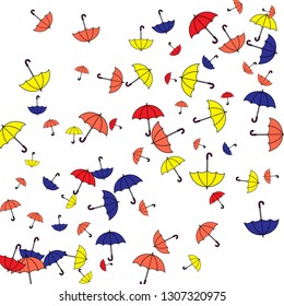 Pretty summer background with umbrellas. Umbrellas In Cartoon Free Style. Pattern Art Illustration Vector
