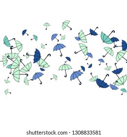 Pretty summer background with umbrellas. Umbrellas In Cartoon Free Style. Pattern Art Illustration Vector