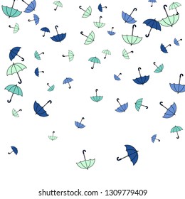 Pretty summer background with umbrellas. Umbrellas In Cartoon Free Style. Pattern Art Illustration Vector