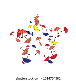 Pretty summer background with umbrellas. Umbrellas In Cartoon Free Style. Pattern Art Illustration Vector
