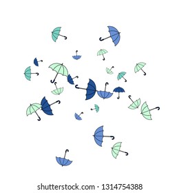 Pretty summer background with umbrellas. Umbrellas In Cartoon Free Style. Pattern Art Illustration Vector
