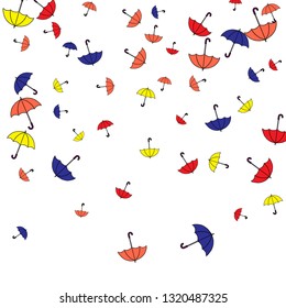 Pretty summer background with umbrellas. Umbrellas In Cartoon Free Style. Pattern Art Illustration Vector