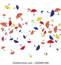 Pretty summer background with umbrellas. Umbrellas In Cartoon Free Style. Pattern Art Illustration Vector