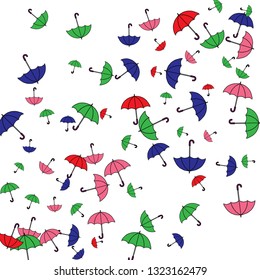 Pretty summer background with umbrellas. Umbrellas In Cartoon Free Style. Pattern Art Illustration Vector
