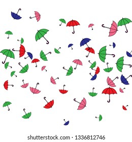 Pretty summer background with umbrellas. Umbrellas In Cartoon Free Style. Pattern Art Illustration Vector
