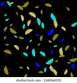 Pretty summer background with umbrellas. Umbrellas In Cartoon Free Style. Pattern Art Illustration Vector

