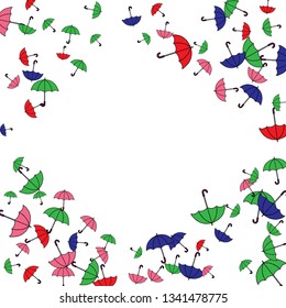 Pretty summer background with umbrellas. Umbrellas In Cartoon Free Style. Pattern Art Illustration Vector
