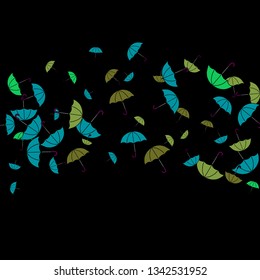 Pretty summer background with umbrellas. Umbrellas In Cartoon Free Style. Pattern Art Illustration Vector
