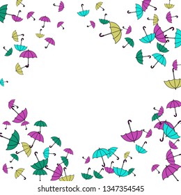 Pretty summer background with umbrellas. Umbrellas In Cartoon Free Style. Pattern Art Illustration Vector

