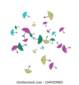 Pretty summer background with umbrellas. Umbrellas In Cartoon Free Style. Pattern Art Illustration Vector
