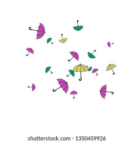 Pretty summer background with umbrellas. Umbrellas In Cartoon Free Style. Pattern Art Illustration Vector
