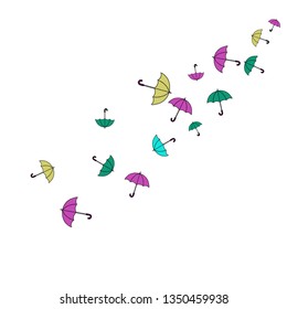 Pretty summer background with umbrellas. Umbrellas In Cartoon Free Style. Pattern Art Illustration Vector
