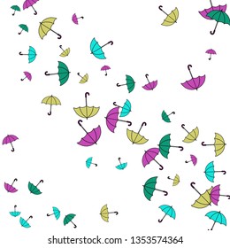 Pretty summer background with umbrellas. Umbrellas In Cartoon Free Style. Pattern Art Illustration Vector