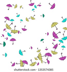Pretty summer background with umbrellas. Umbrellas In Cartoon Free Style. Pattern Art Illustration Vector