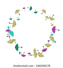 Pretty summer background with umbrellas. Umbrellas In Cartoon Free Style. Pattern Art Illustration Vector
