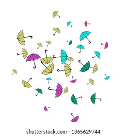 Pretty summer background with umbrellas. Umbrellas In Cartoon Free Style. Pattern Art Illustration Vector