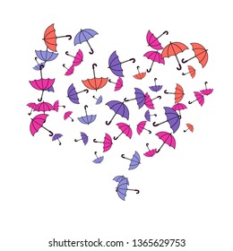 Pretty summer background with umbrellas. Umbrellas In Cartoon Free Style. Pattern Art Illustration Vector