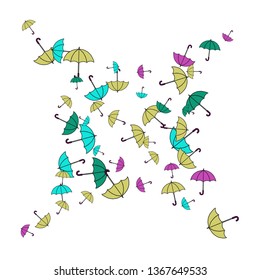 Pretty summer background with umbrellas. Umbrellas In Cartoon Free Style. Pattern Art Illustration Vector