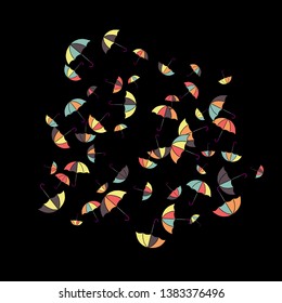 Pretty summer background with umbrellas. Umbrellas In Cartoon Free Style. Pattern Art Illustration Vector