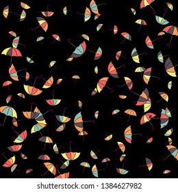 Pretty summer background with umbrellas. Umbrellas In Cartoon Free Style. Pattern Art Illustration Vector