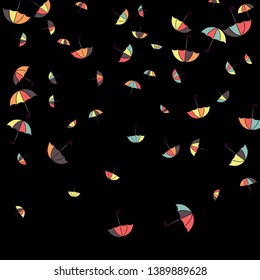 Pretty summer background with umbrellas. Umbrellas In Cartoon Free Style. Pattern Art Illustration Vector