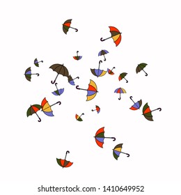Pretty summer background with umbrellas. Umbrellas In Cartoon Free Style. Pattern Art Illustration Vector
