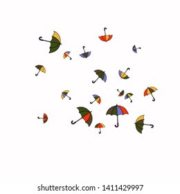 Pretty summer background with umbrellas. Umbrellas In Cartoon Free Style. Pattern Art Illustration Vector
