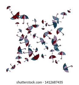 Pretty summer background with umbrellas. Umbrellas In Cartoon Free Style. Pattern Art Illustration Vector
