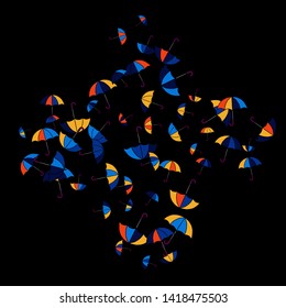 Pretty summer background with umbrellas. Umbrellas In Cartoon Free Style. Pattern Art Illustration Vector
