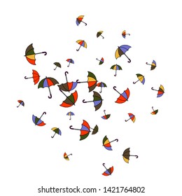 Pretty summer background with umbrellas. Umbrellas In Cartoon Free Style. Pattern Art Illustration Vector
