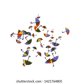 Pretty summer background with umbrellas. Umbrellas In Cartoon Free Style. Pattern Art Illustration Vector
