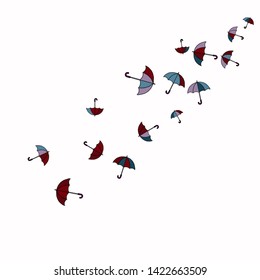 Pretty summer background with umbrellas. Umbrellas In Cartoon Free Style. Pattern Art Illustration Vector
