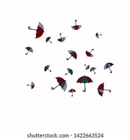 Pretty summer background with umbrellas. Umbrellas In Cartoon Free Style. Pattern Art Illustration Vector

