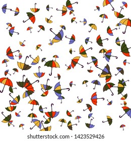 Pretty summer background with umbrellas. Umbrellas In Cartoon Free Style. Pattern Art Illustration Vector
