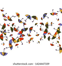 Pretty summer background with umbrellas. Umbrellas In Cartoon Free Style. Pattern Art Illustration Vector
