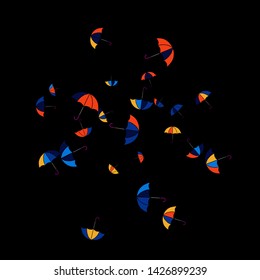 Pretty summer background with umbrellas. Umbrellas In Cartoon Free Style. Pattern Art Illustration Vector
