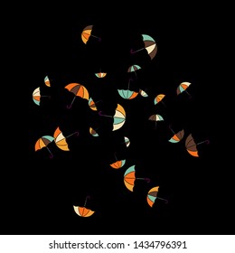 Pretty summer background with umbrellas. Umbrellas In Cartoon Free Style. Pattern Art Illustration Vector
