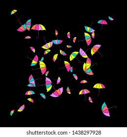 Pretty summer background with umbrellas. Umbrellas In Cartoon Free Style. Pattern Art Illustration Vector
