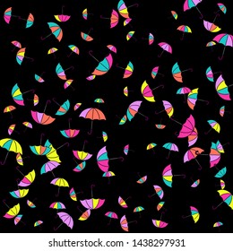 Pretty summer background with umbrellas. Umbrellas In Cartoon Free Style. Pattern Art Illustration Vector
