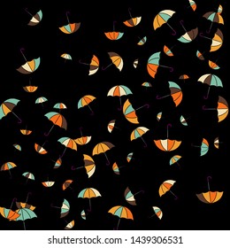 Pretty summer background with umbrellas. Umbrellas In Cartoon Free Style. Pattern Art Illustration Vector
