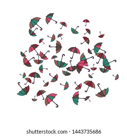 Pretty summer background with umbrellas. Umbrellas In Cartoon Free Style. Pattern Art Illustration Vector
