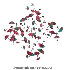 Pretty summer background with umbrellas. Umbrellas In Cartoon Free Style. Pattern Art Illustration Vector
