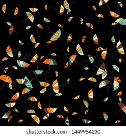 Pretty summer background with umbrellas. Umbrellas In Cartoon Free Style. Pattern Art Illustration Vector
