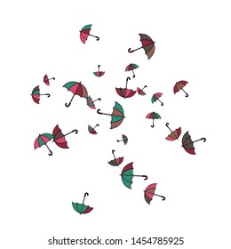 Pretty summer background with umbrellas. Umbrellas In Cartoon Free Style. Pattern Art Illustration Vector