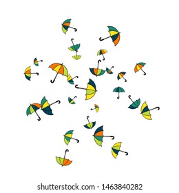 Pretty summer background with umbrellas. Umbrellas In Cartoon Free Style. Pattern Art Illustration Vector
