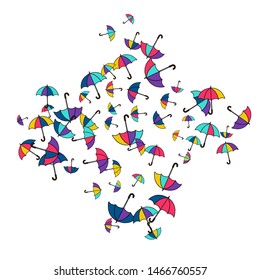 Pretty summer background with umbrellas. Umbrellas In Cartoon Free Style. Pattern Art Illustration Vector
