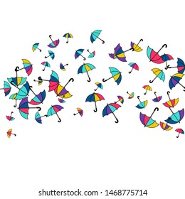 Pretty summer background with umbrellas. Umbrellas In Cartoon Free Style. Pattern Art Illustration Vector
